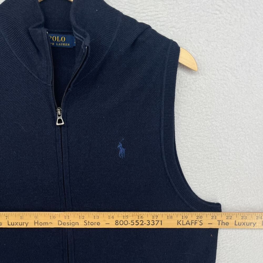 POLO RALPH LAUREN Sweater Vest Mens L Mesh Knit Cotton Full Zip Navy Blue - Picture 9 of 11